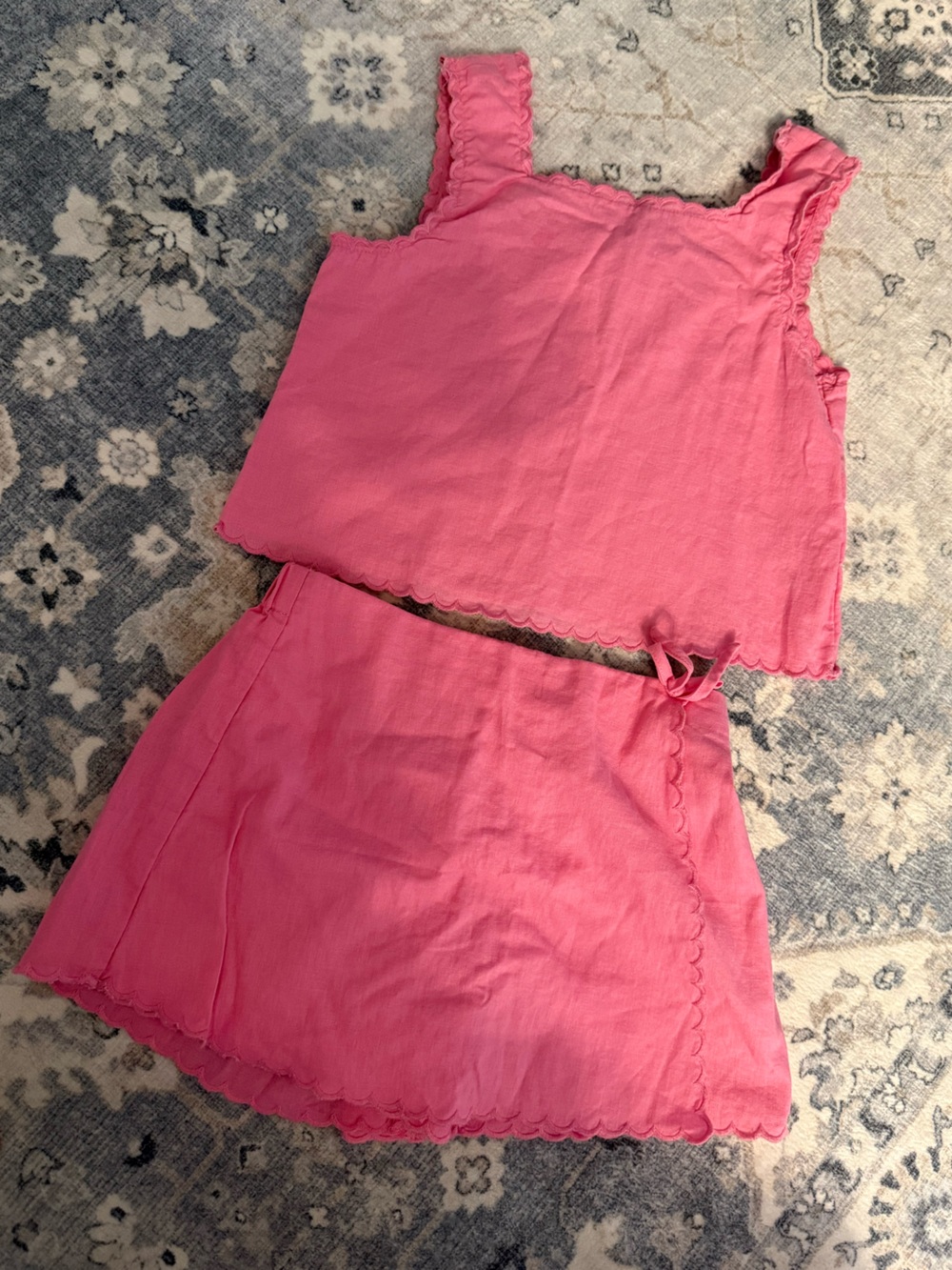 Crewcuts Girls Pink Cotton scallop trim Top and skort set